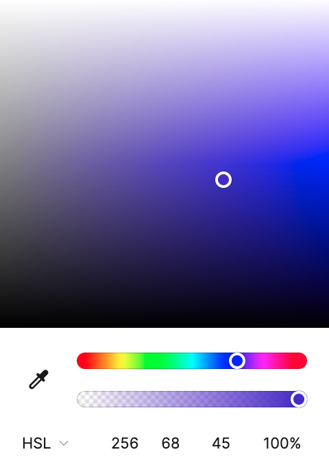 Screenshot of a color picker showing HSL color. The top is fully white, regardless of saturation